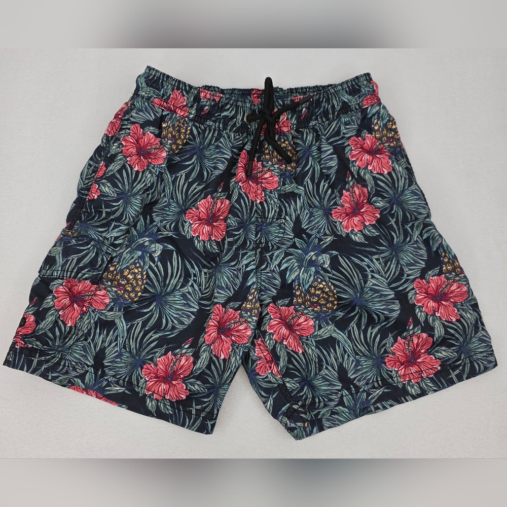 U.S Apparel Men's Floral Pineapple Swim Trunks Small Lined Drawstring D-3379